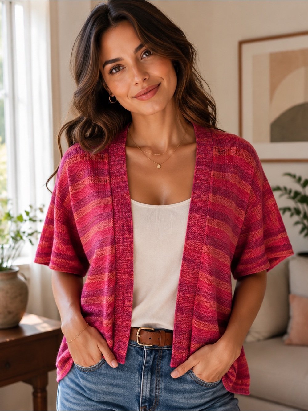 Lane Bryant Pink Striped Open Front Cardigan Sweater Sz 18 Plus Lightweight NWT